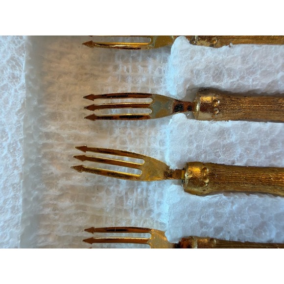 Vintage Florentine Gold Plated Faux Bamboo Hors d\'Oeuvres Appetizer Forks - Set